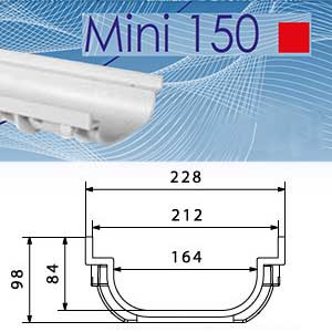 Canaletta drenaggio a basso spessore in vetroresina, MINI 150